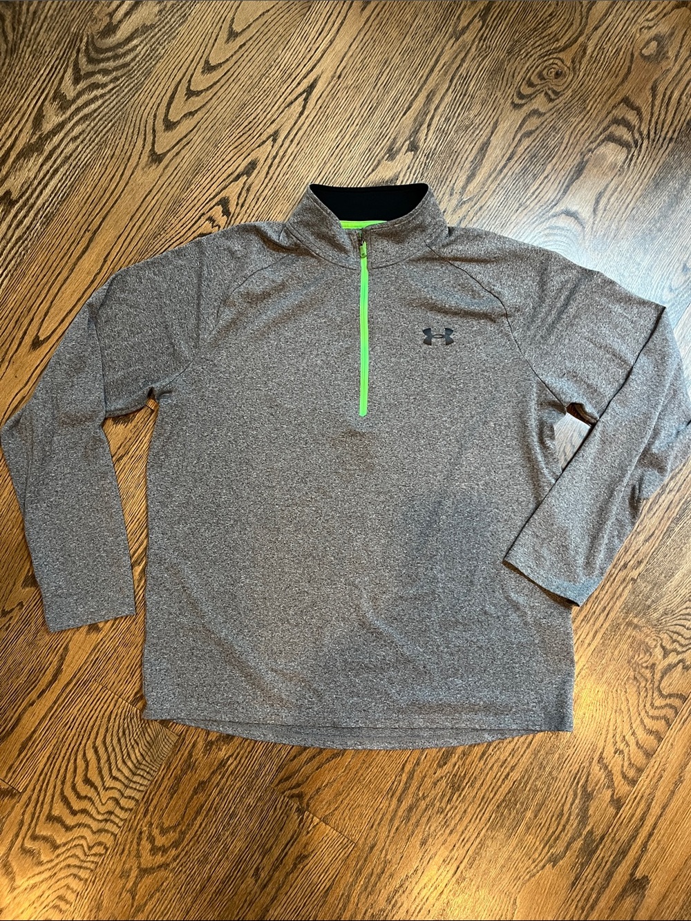 Men’s Under Armour Heather Gray Quarter-Zip Pullover with Neon Green Trim